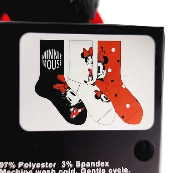Disney Minnie Mouse Women's  Pack Crew Socks Gift Pack Red Black Shoe Size 4-10 - Picture 3 of 5